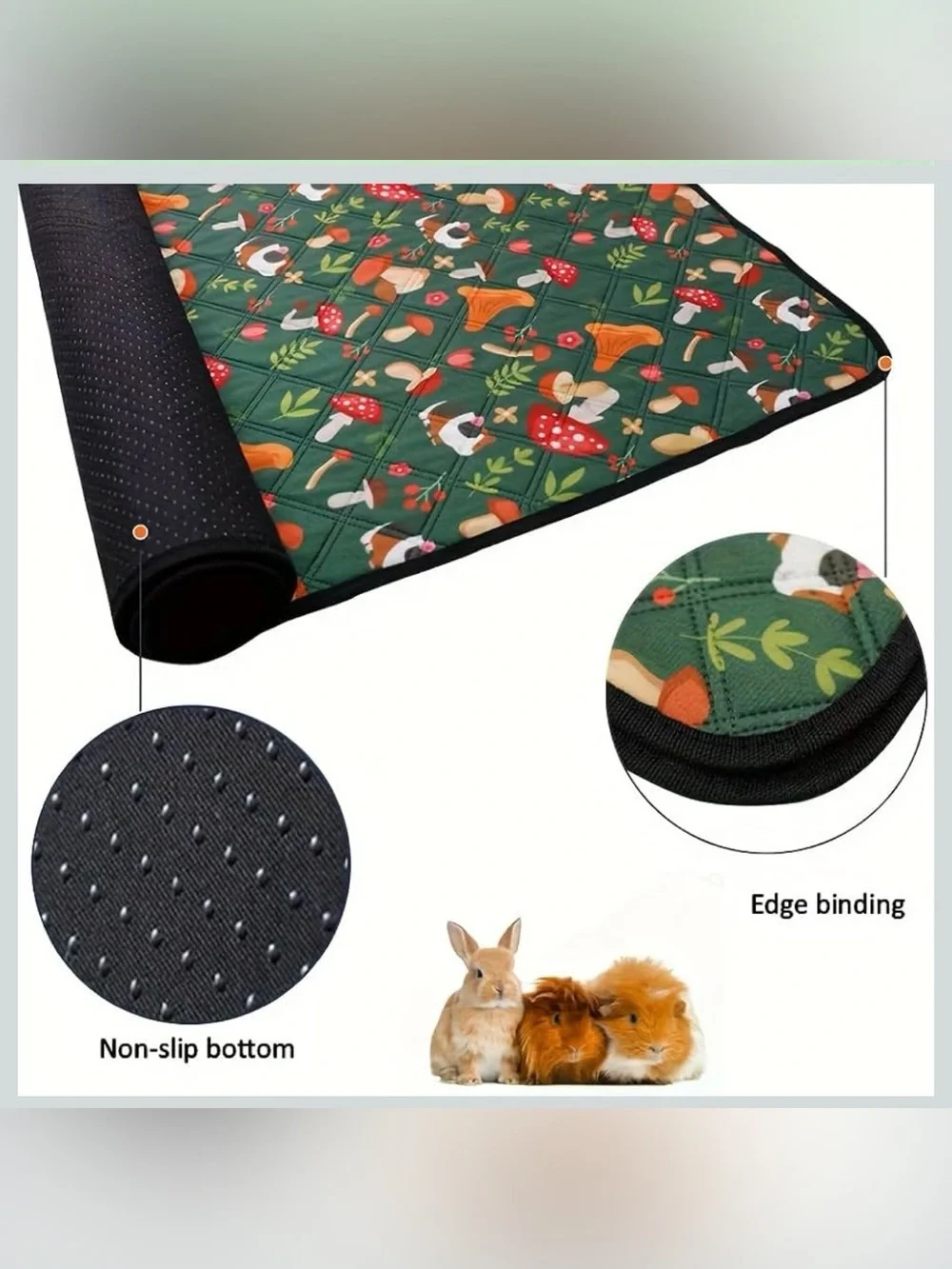 Small Pets Waterproof Play Mat/Dog Wee Pad - Green Mushroom Pattern, NWT